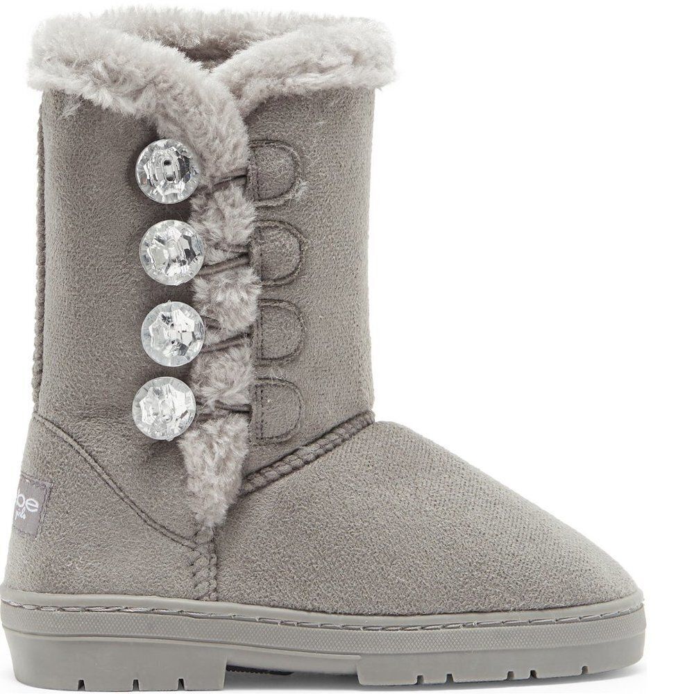 Bebe Kid's Boot Winter Rhinestone Button‎ Faux Fur Lined Trim Gray Size 13